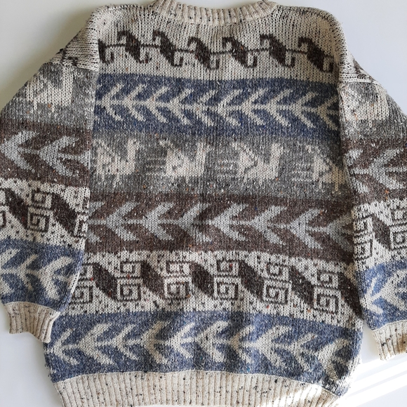 Geoffrey Hunter Patterned Sweater -Size Medium Gray, Blue, and Brown - Picture 3 of 4